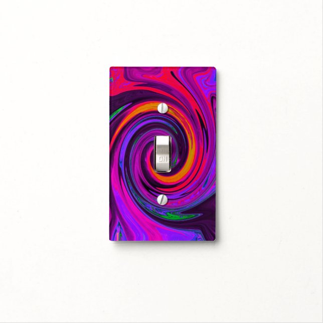 Groovy Abstract Retro Purple and Orange Swirl Light Switch Cover (In Situ)