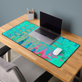 Groovy Abstract Retro Rainbow Atomic Waves Desk Mat