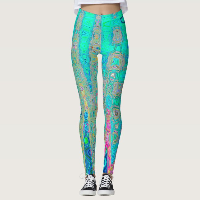 Groovy Abstract Retro Rainbow Atomic Waves Leggings (Front)