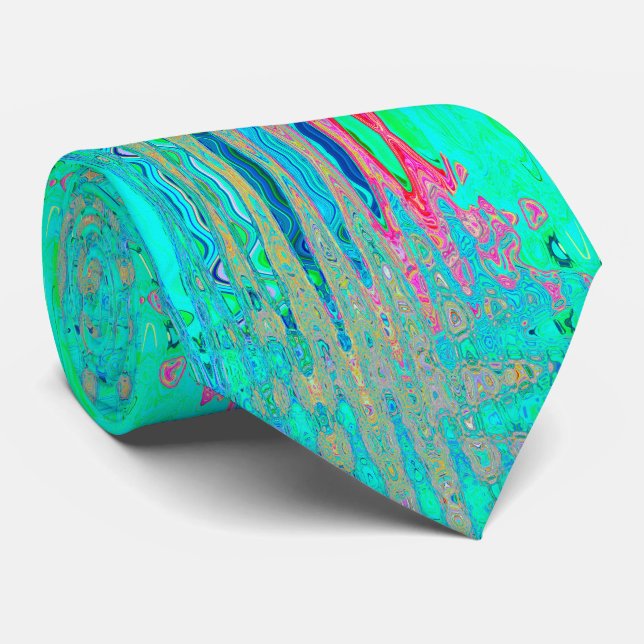Groovy Abstract Retro Rainbow Atomic Waves Neck Tie (Rolled)