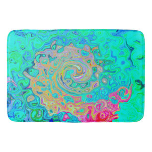 Groovy Abstract Retro Rainbow Liquid Swirl Bath Mat