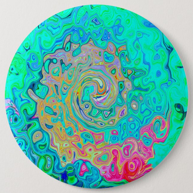Groovy Abstract Retro Rainbow Liquid Swirl Button (Front)