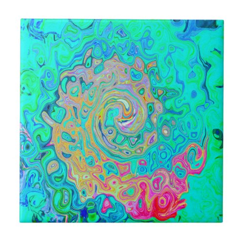 Groovy Abstract Retro Rainbow Liquid Swirl Ceramic Tile