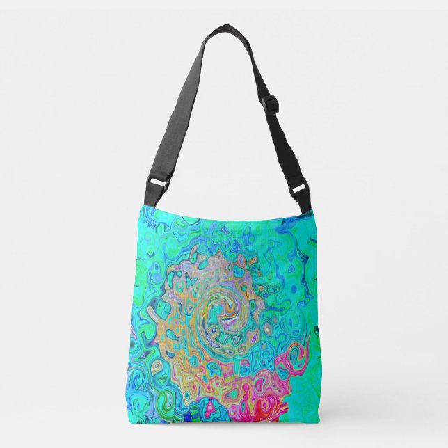 Groovy Abstract Retro Rainbow Liquid Swirl Crossbody Bag (Front)