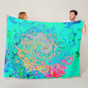 Groovy Abstract Retro Rainbow Liquid Swirl Fleece Blanket