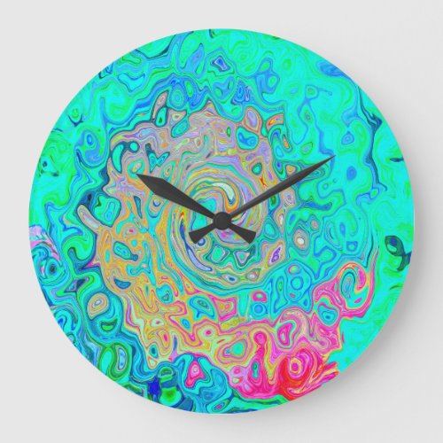 Groovy Abstract Retro Rainbow Liquid Swirl Large Clock