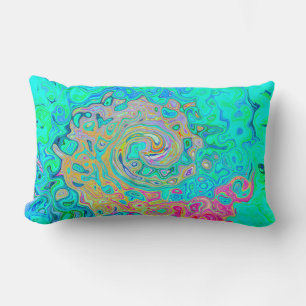 Groovy Abstract Retro Rainbow Liquid Swirl Lumbar Pillow