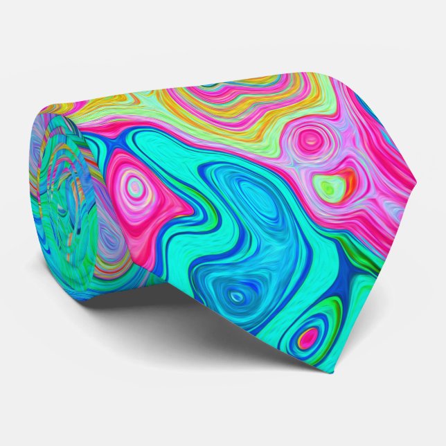 Groovy Abstract Retro Rainbow Liquid Swirl Neck Tie (Rolled)