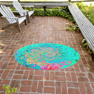 Groovy Abstract Retro Rainbow Liquid Swirl Outdoor Rug