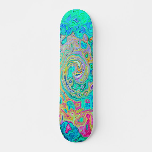 Groovy Abstract Retro Rainbow Liquid Swirl Skateboard (Front)