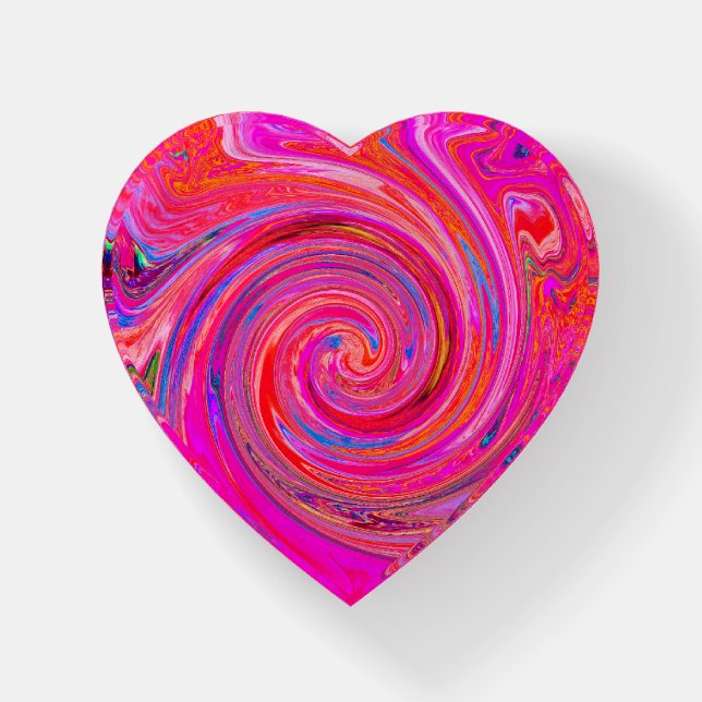 Groovy Abstract Retro Red and Magenta Swirl Paperweight (Front)