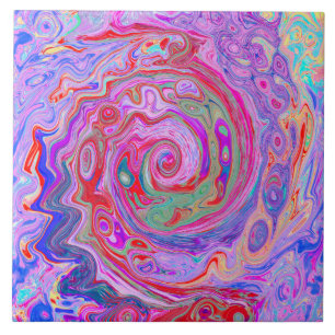 Groovy Abstract Retro Red, Purple and Pink Swirl Ceramic Tile