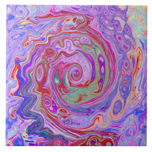 Groovy Abstract Retro Red, Purple and Pink Swirl Ceramic Tile (Front)
