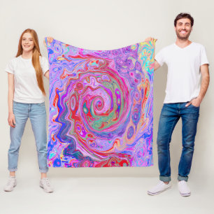 Groovy Abstract Retro Red, Purple and Pink Swirl Fleece Blanket