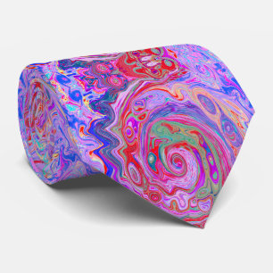 Groovy Abstract Retro Red, Purple and Pink Swirl Neck Tie