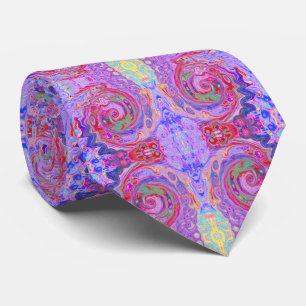 Groovy Abstract Retro Red, Purple and Pink Swirl Neck Tie