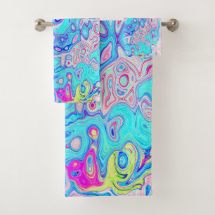 Groovy Abstract Retro Robin's Egg Blue Swirl Bath Towel Set