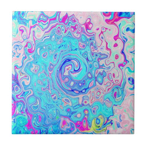 Groovy Abstract Retro Robins Egg Blue Swirl Ceramic Tile