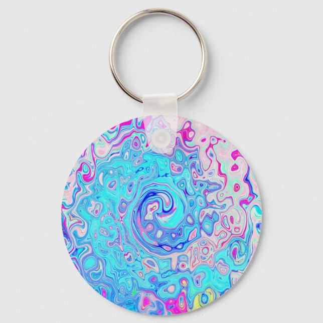 Groovy Abstract Retro Robin's Egg Blue Swirl Keychain (Front)