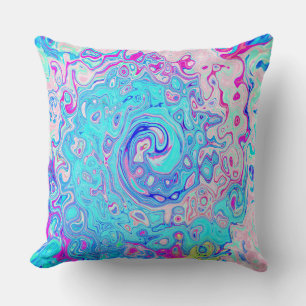 Groovy Abstract Retro Robin's Egg Blue Swirl Throw Pillow