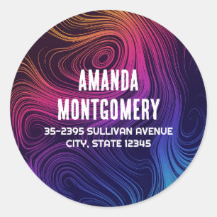Groovy Abstract Swirls and Circles Cool Address Classic Round Sticker