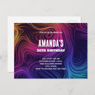 Groovy Abstract Swirls and Circles Cool Birthday Invitation Postcard