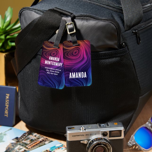 Groovy Abstract Swirls and Circles Cool Luggage Tag (Front & Back)