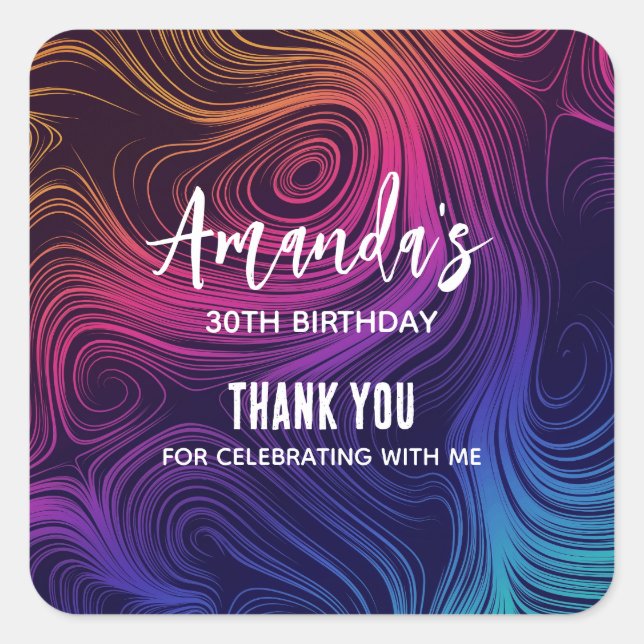 Groovy Abstract Swirls and Circles Cool Party Square Sticker (Front)