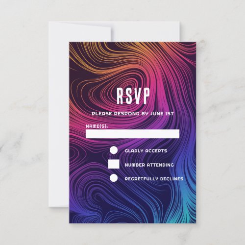 Groovy Abstract Swirls and Circles Cool Wedding RSVP Card