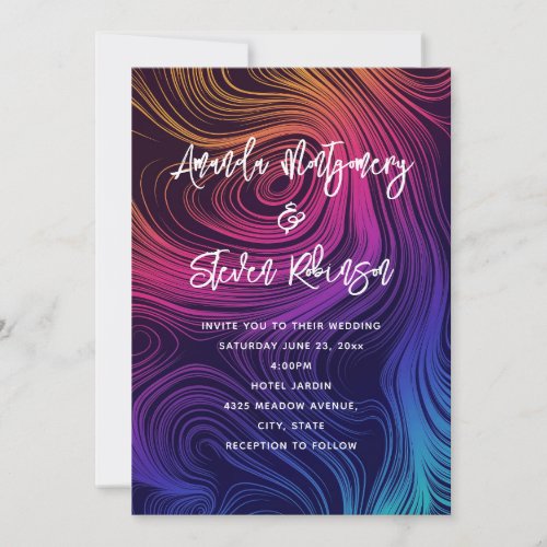 Groovy Abstract Swirls and Circles Pattern Wedding Invitation