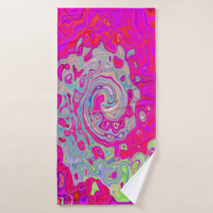 Groovy Abstract Teal Blue and Red Swirl Bath Towel