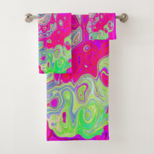 Groovy Abstract Teal Blue and Red Swirl Bath Towel Set