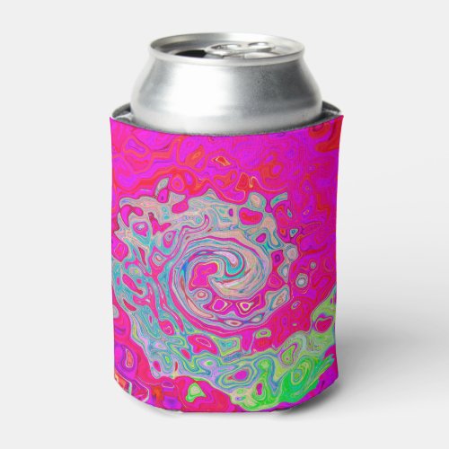 Groovy Abstract Teal Blue and Red Swirl Can Cooler