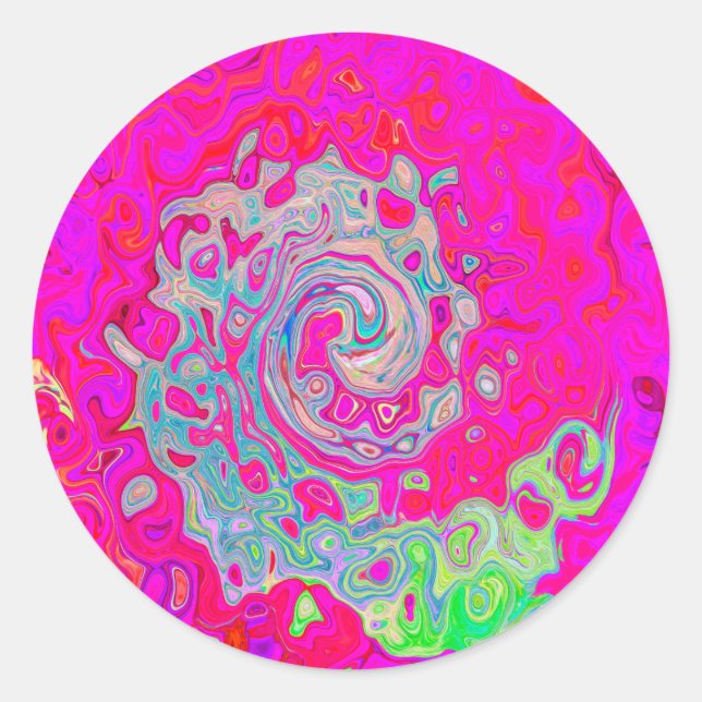 Groovy Abstract Teal Blue and Red Swirl Classic Round Sticker (Front)