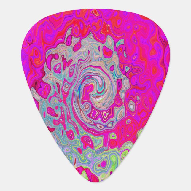 Groovy Abstract Teal Blue and Red Swirl Guitar Pick (Front)