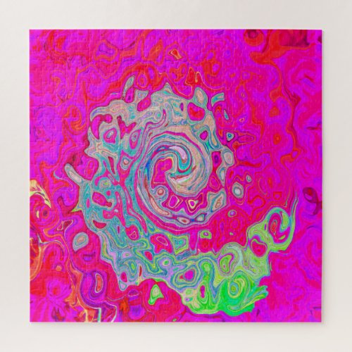 Groovy Abstract Teal Blue and Red Swirl Jigsaw Puzzle