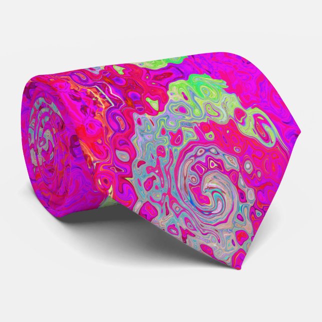 Groovy Abstract Teal Blue and Red Swirl Neck Tie (Rolled)
