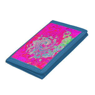 Groovy Abstract Teal Blue and Red Swirl Tri-fold Wallet