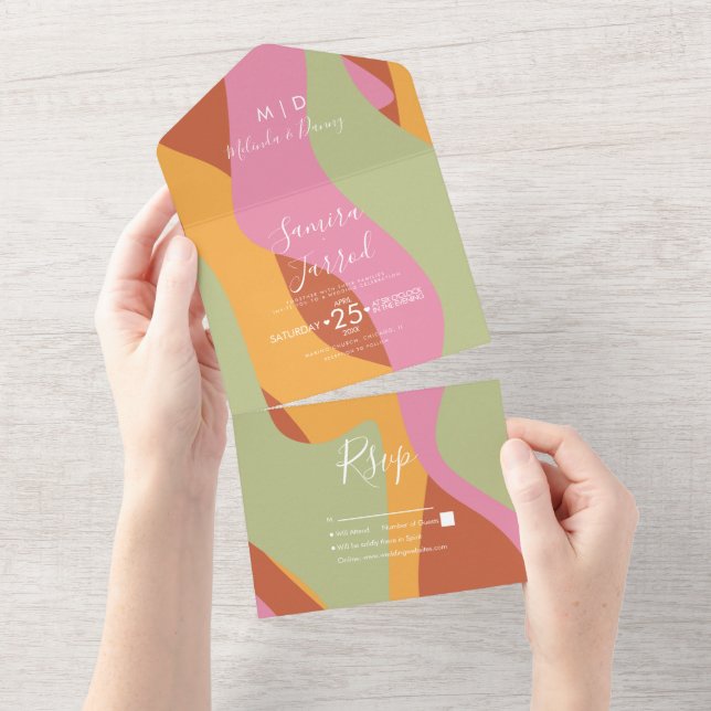 Groovy Abstract Waves Wedding All In One Invitation (Tearaway)