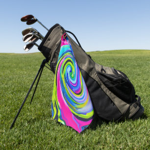 Groovy Abstract Yellow and Navy Blue Swirl Golf Towel