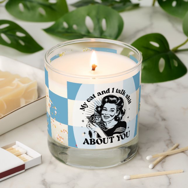 Groovy Affirmation Cat Cute Quote Sayings Blue Scented Candle (Lit)