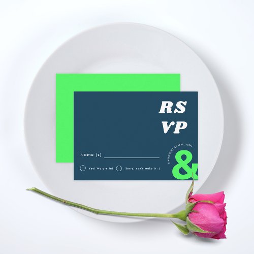 Groovy Ampersand Retro Teal Green Wedding RSVP Enclosure Card