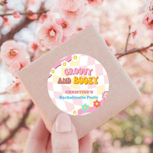 Groovy And Boozy  Bachelorette Party Decor 70'S  Classic Round Sticker