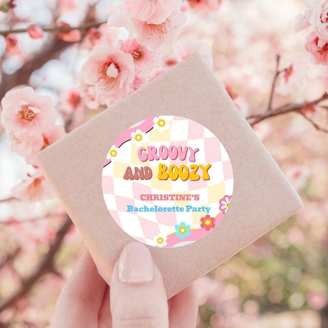 Groovy And Boozy  Bachelorette Party Decor 70'S  Classic Round Sticker (Creator Uploaded)