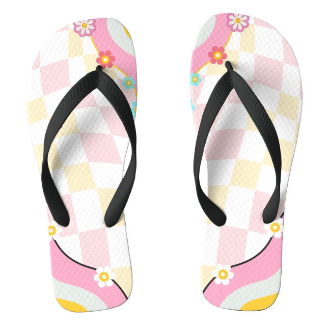 Groovy And Boozy Bachelorette Party Decor 70'S  Flip Flops (Footbed)