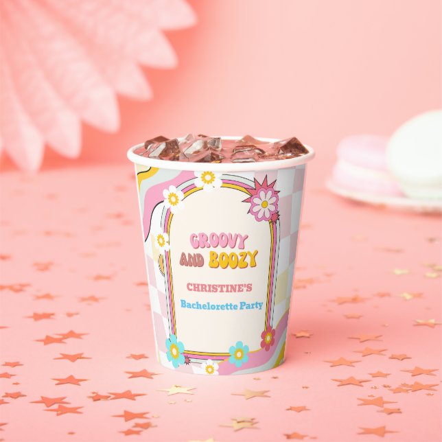 Groovy and Boozy Bachelorette Party Decor 70'S  Paper Cups (Insitu)