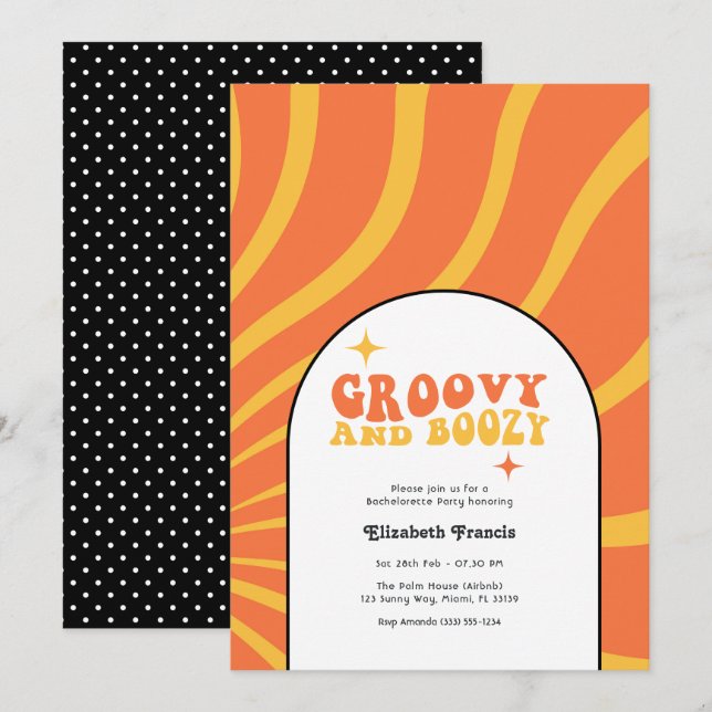 Groovy and Boozy Retro Bachelorette Party Invitation (Front/Back)