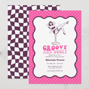 Groovy and Boozy Retro Pink Martini Bachelorette Invitation