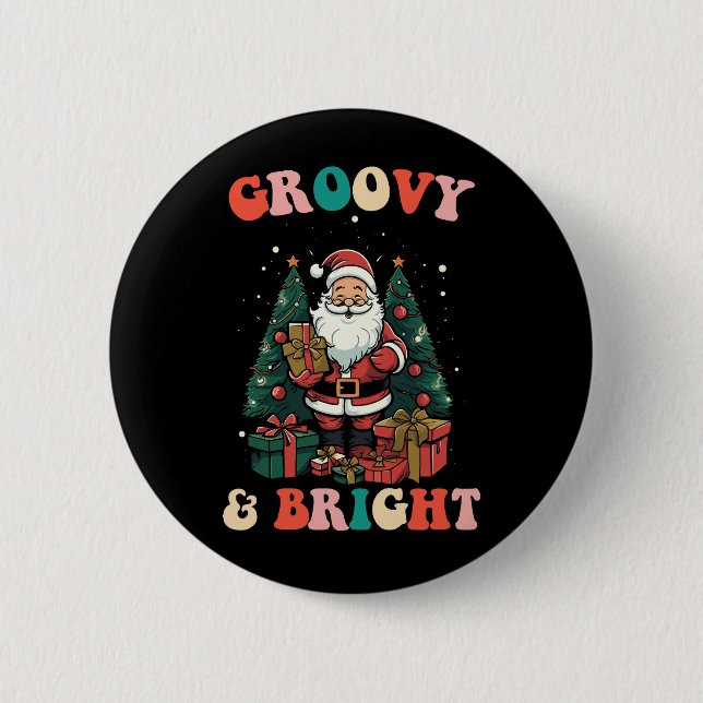 Groovy And Bright Christmas Santa Holiday Retro Button (Front)