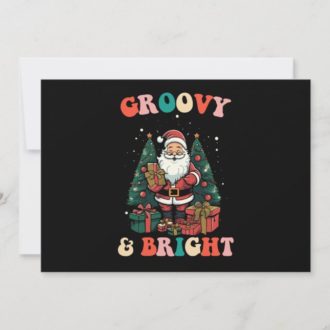 Groovy And Bright Christmas Santa Holiday Retro Invitation (Front)